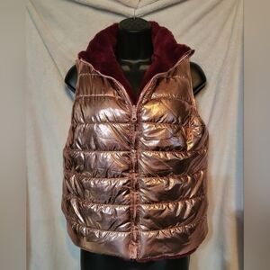 Epic Threads Metallic Pink Reversible Puffer Vest with Pockets Size Jr Large